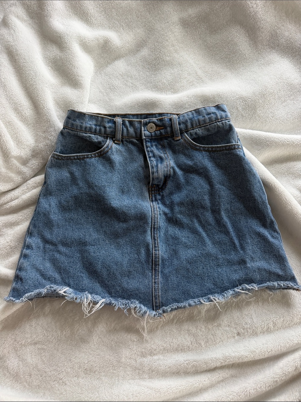 Brandy Melville Blue Denim Mini Skirt with Frayed Hem 100% Cotton